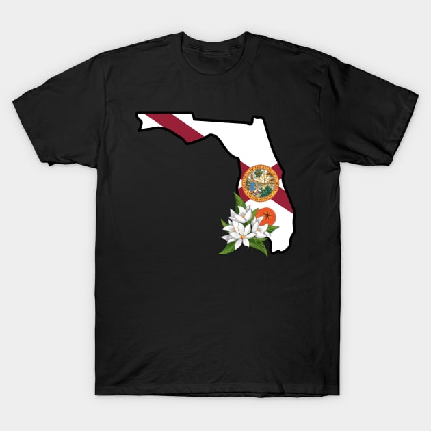 State of Florida Flag with State Flower Orange Blossom T-Shirt by Gsallicat